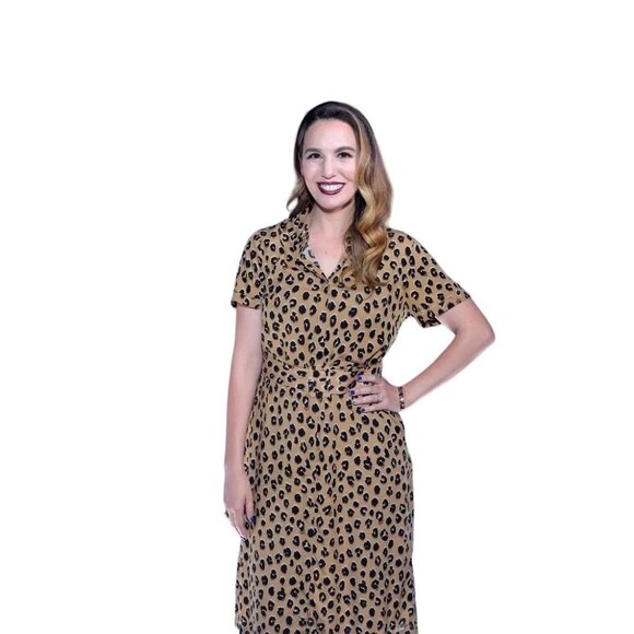 A NEW DAY Womens Dress SZ S Animal Leopard‎ Cat Belted Button Up Short Sleeves - Picture 2 of 13